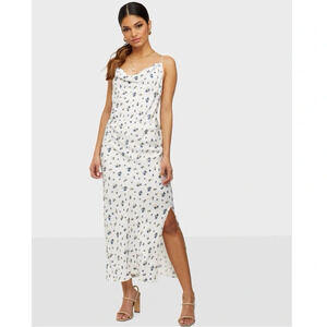 Samsoe Slip Dress Drape Slit Low Back Apples Sun Bouquet White L M Satin Y2K